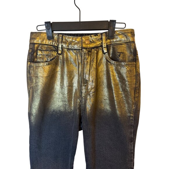 2/$30 ZARA Metallic Size 4 Gold & Black Ombre Jeans Frayed Hem - Picture 4 of 13
